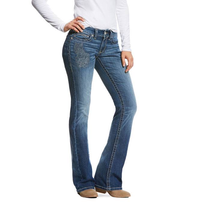 Ariat Real Mid Rise Folk Flower Boot Cut Jeans - Ladies - Bonnie