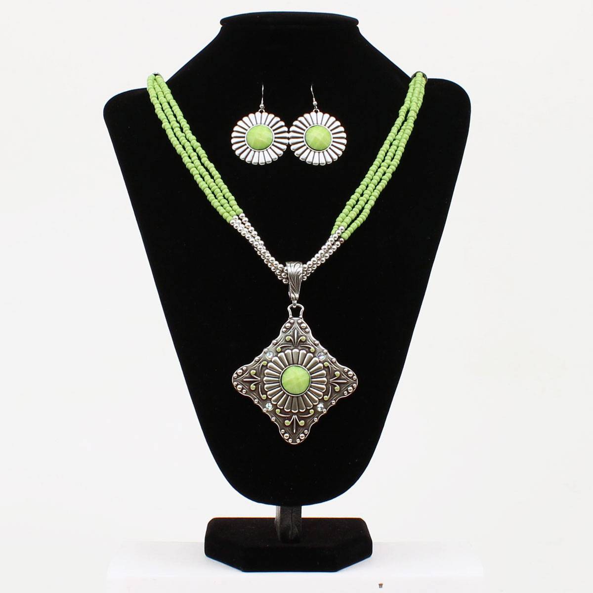 Daisy Floral Concho Multi-Stand Necklace and Earrings Set