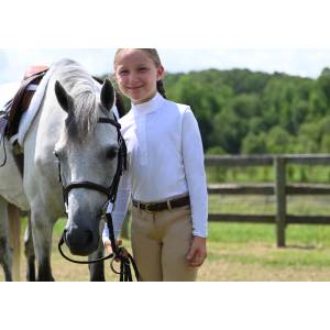 8 10 12 14 16 Kaki Girls English Horse Riding White Long Sleeve Show Shirt sz