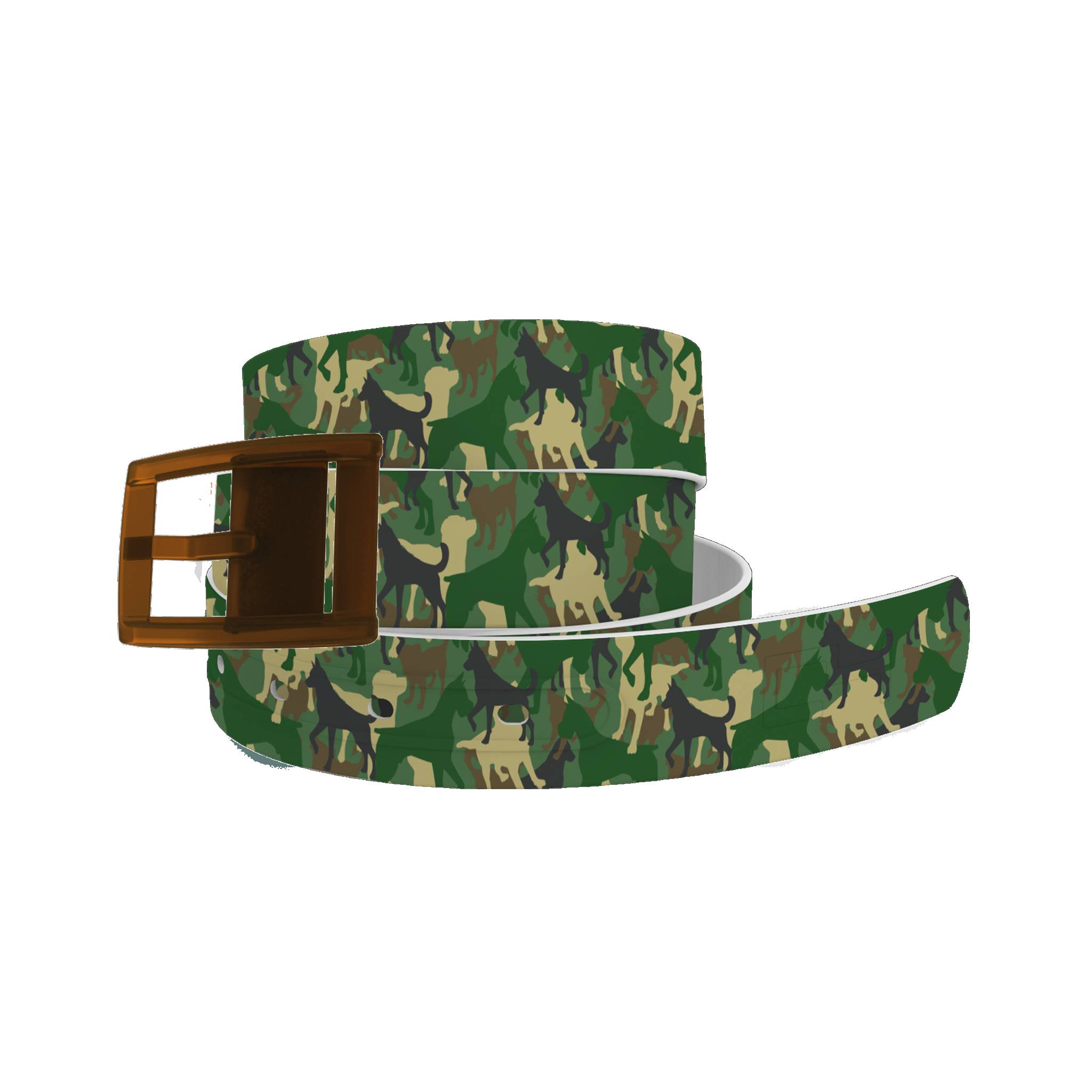 4-119150 C4 Belt Dog Camo Green Belt with Brown Buckle Comb sku 4-119150