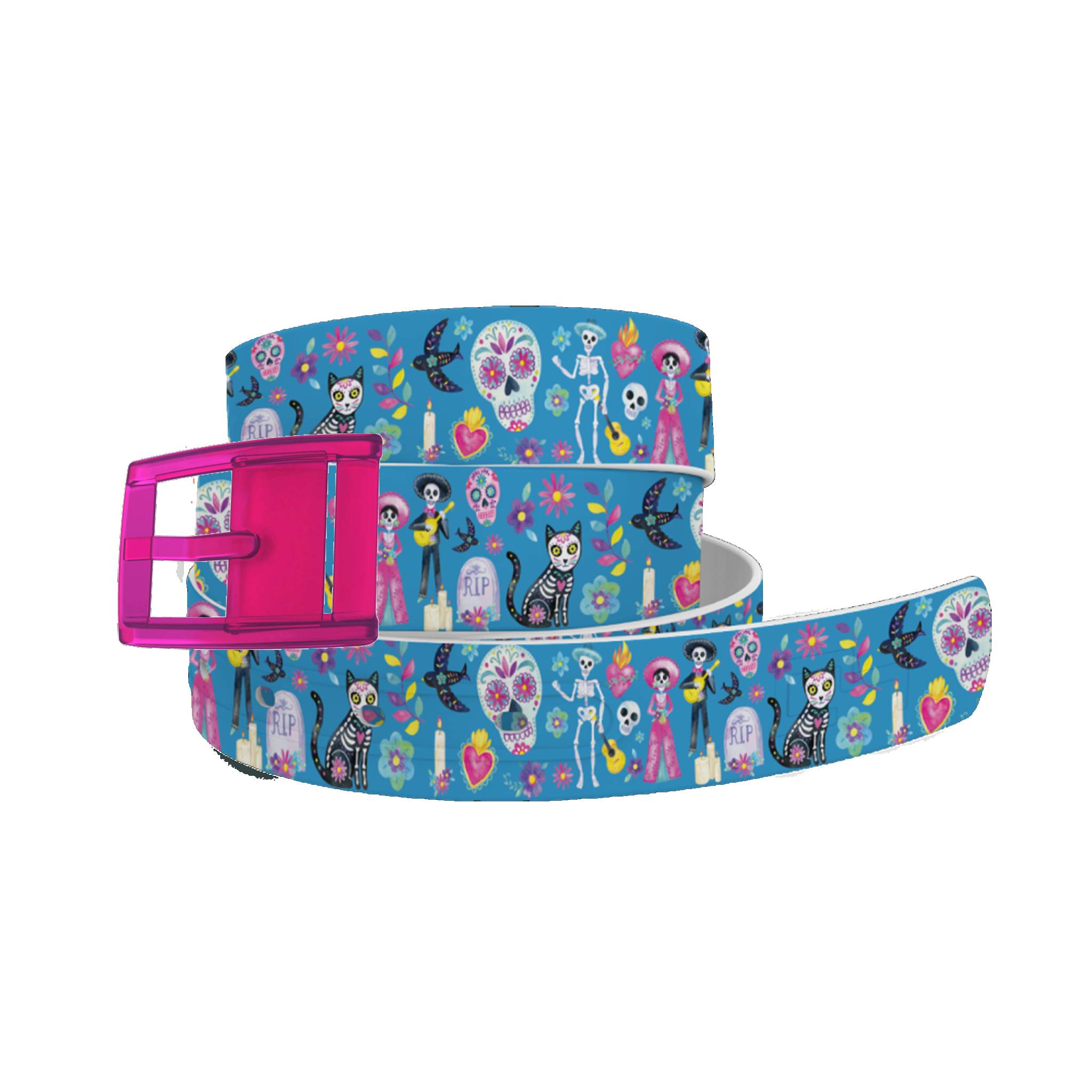 4-119376 C4 Belt Day of the Dead Belt with Hot Pink Buckle sku 4-119376