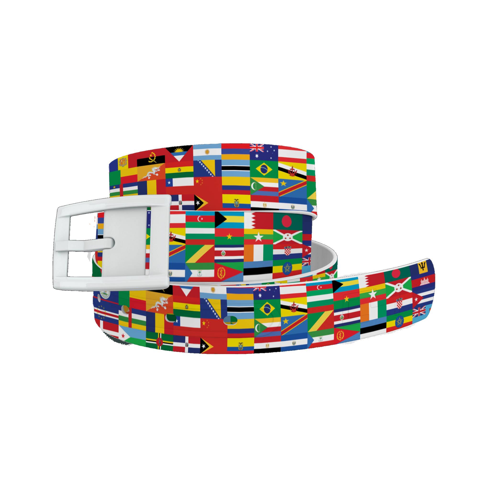 C4 Belt Flags of the World Belt with White Buckle Combo