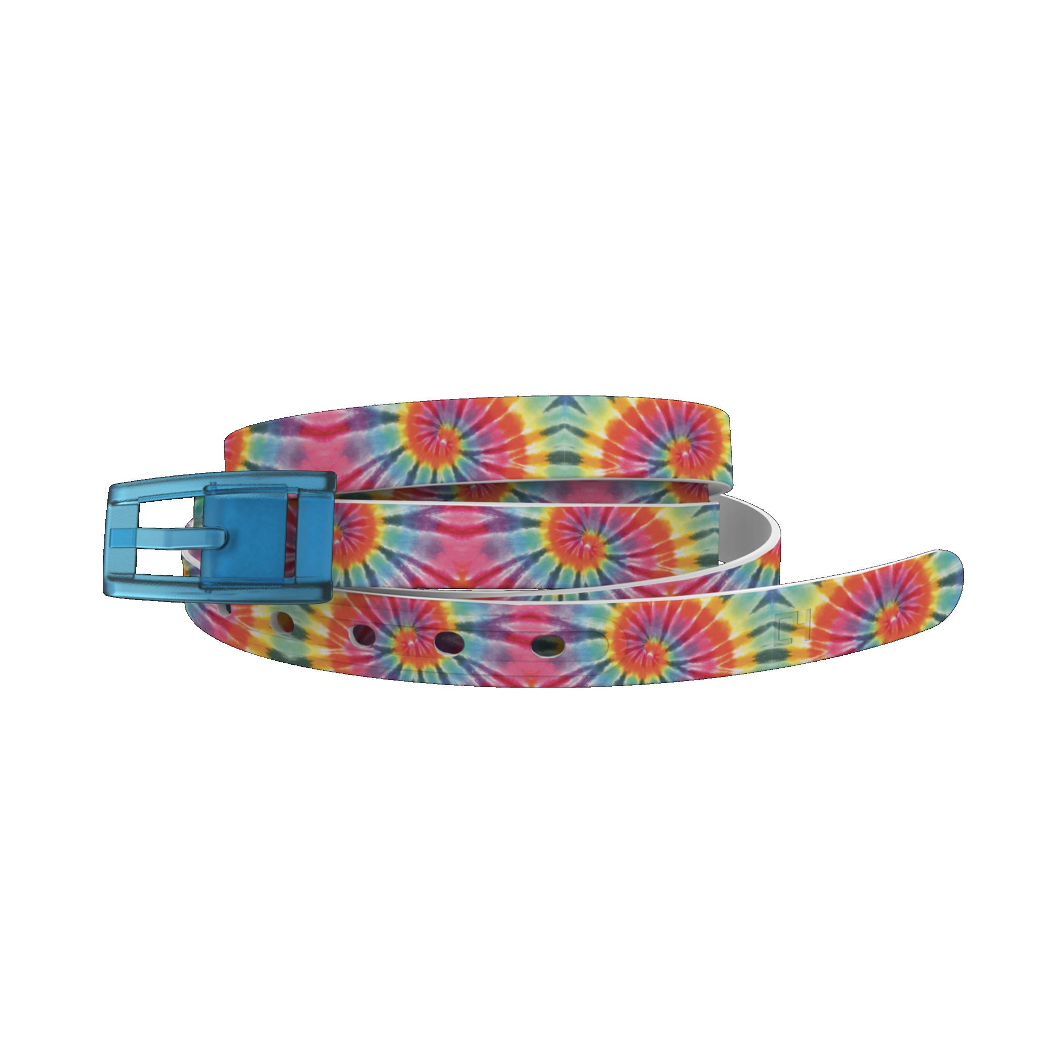 C4 Belt Skinny Tie Dye Swirl Belt with Baby Blue Buckle Combo