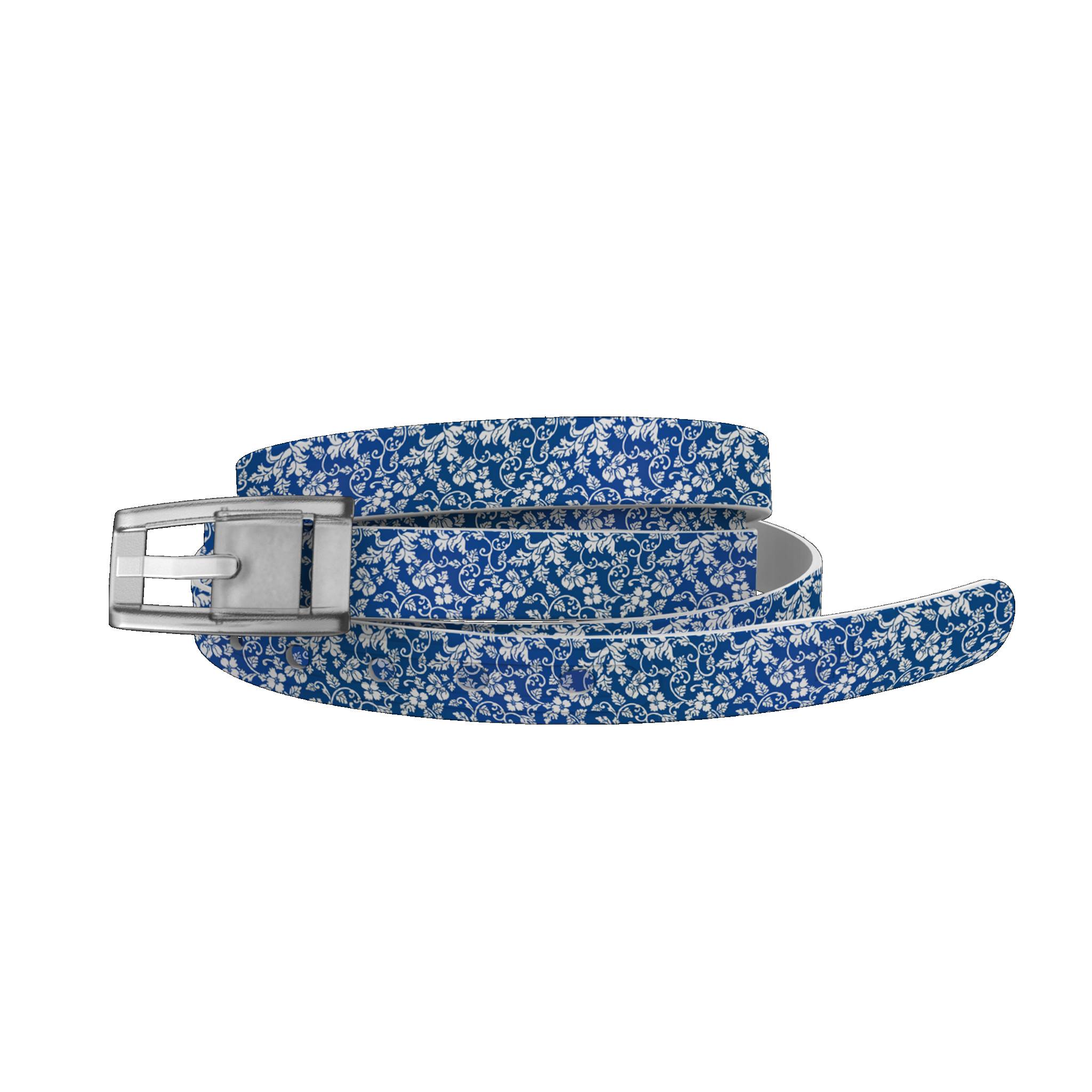 4-119408 C4 Belt Skinny Blue Floral Belt with White Buckle  sku 4-119408