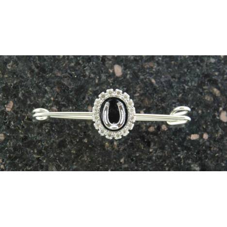 Finishing Touch Black Onyx Oval Stock Pin with Horseshoe & Rhinestone Chain