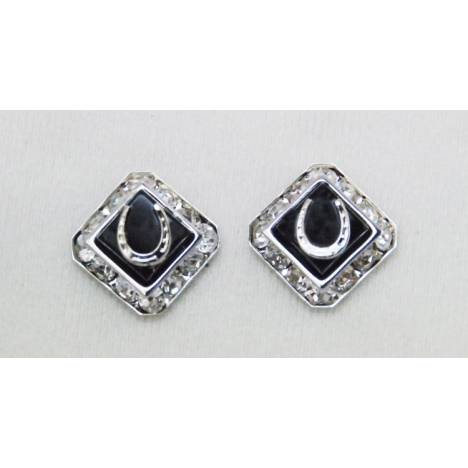 Finishing Touch Square Rondell Earrings with Horseshoe - Black Onyx