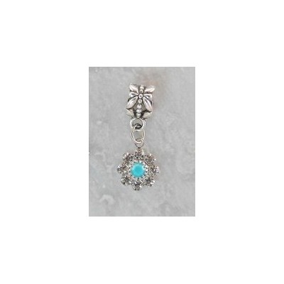 Joppa Crystal Stone Flower with  Turquoise Center Dangle Bead