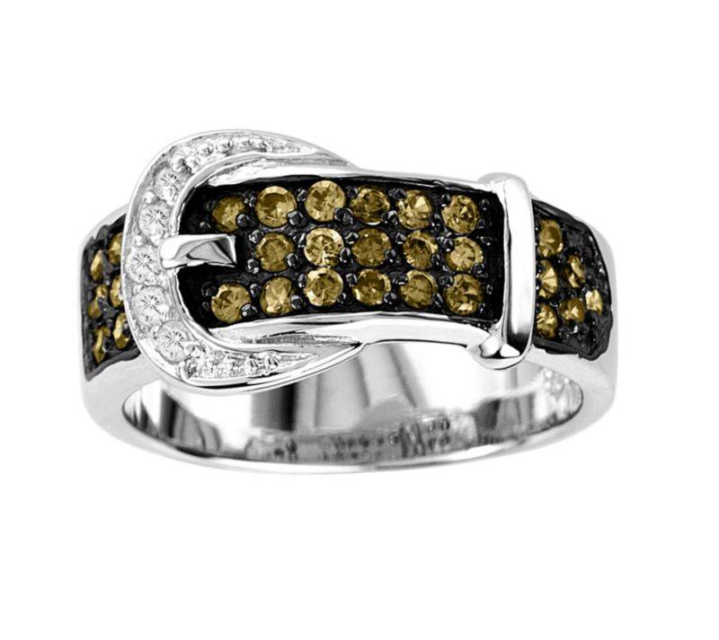 Kelly Herd Cognac Buckle Ring - Sterling Silver