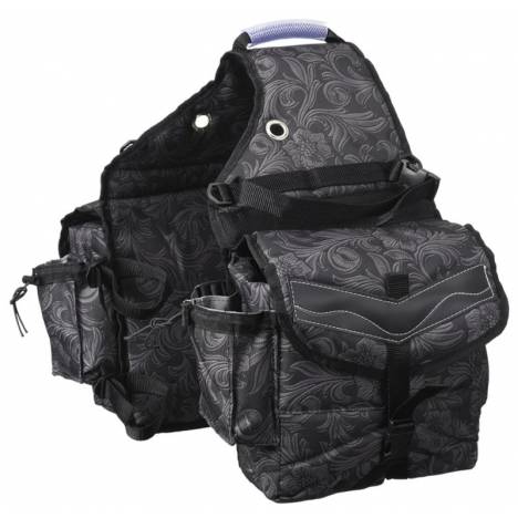 Tough-1 Multi-Pocket Insulated Nylon Saddle Bag - Tooled Leather Print