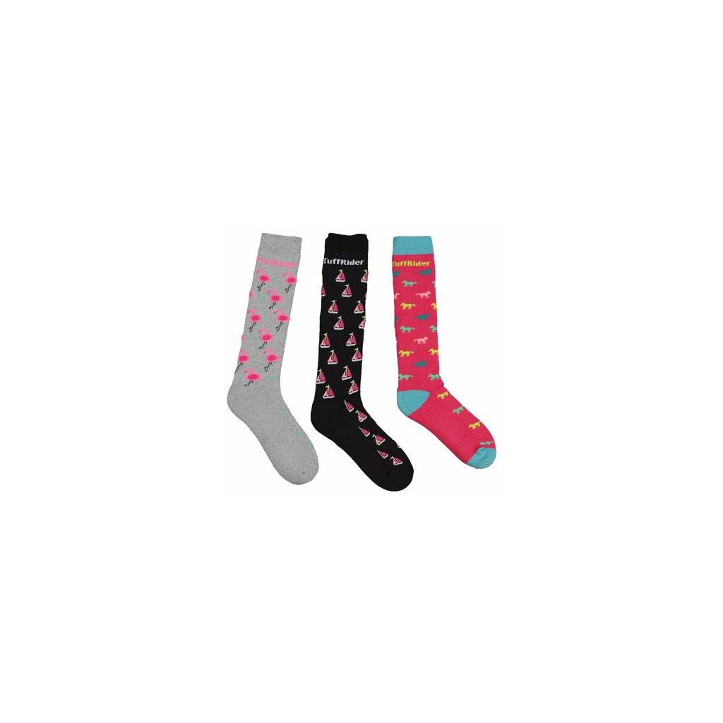 Tuffrider Flamingo/Boat/Horse Socks - Ladies, 3 Pk