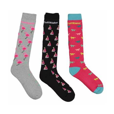 Tuffrider Flamingo/Boat/Horse Socks - Ladies, 3 Pk