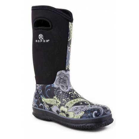 Roper Neoprene Barn Boots - Ladies, Black Paisley