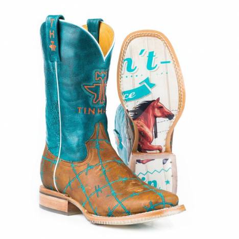 Tin Haul Ladies Boots - Barbed Wire With Wild and Free Sole