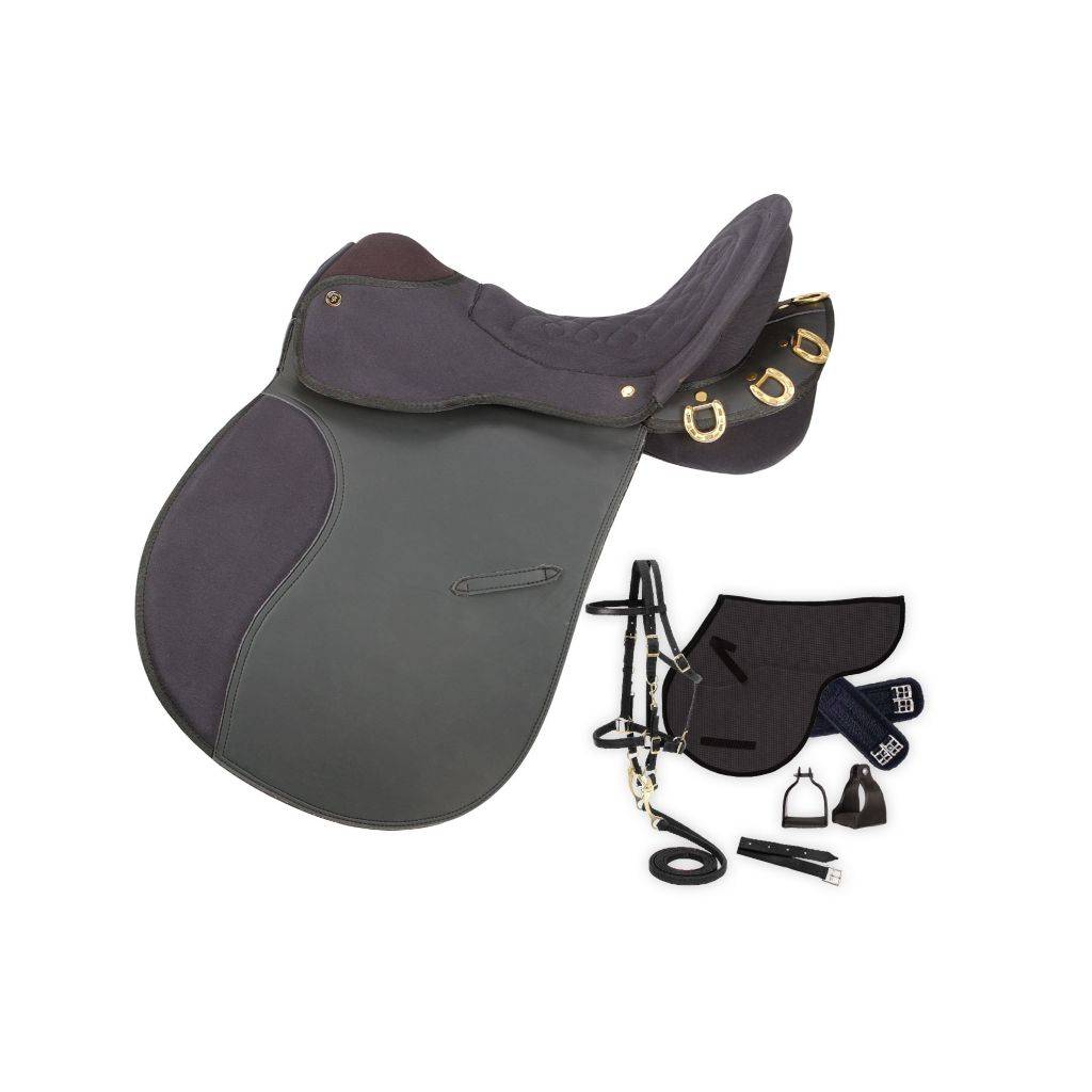 Eclipse by Tough1 Pro Am Synthetic Trail/Endurance Saddle With Horn - 6 Piece
