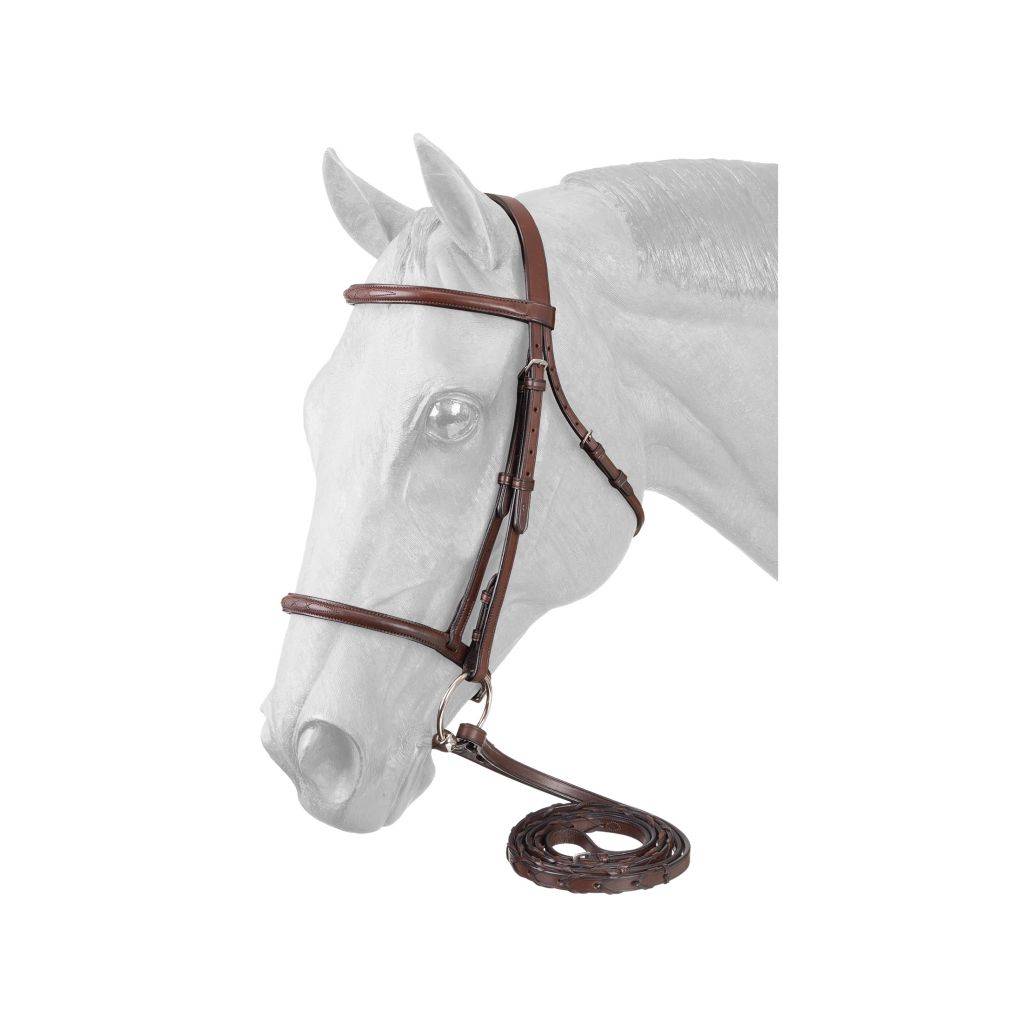 EquiRoyal Premium Leather Raised Snaffle Bridle Fancy Stitched With Laced Reins Cob