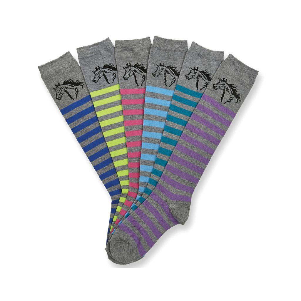 AWST Int'l "Lila" Horse Head Striped Knee-High Socks - 6 Pack