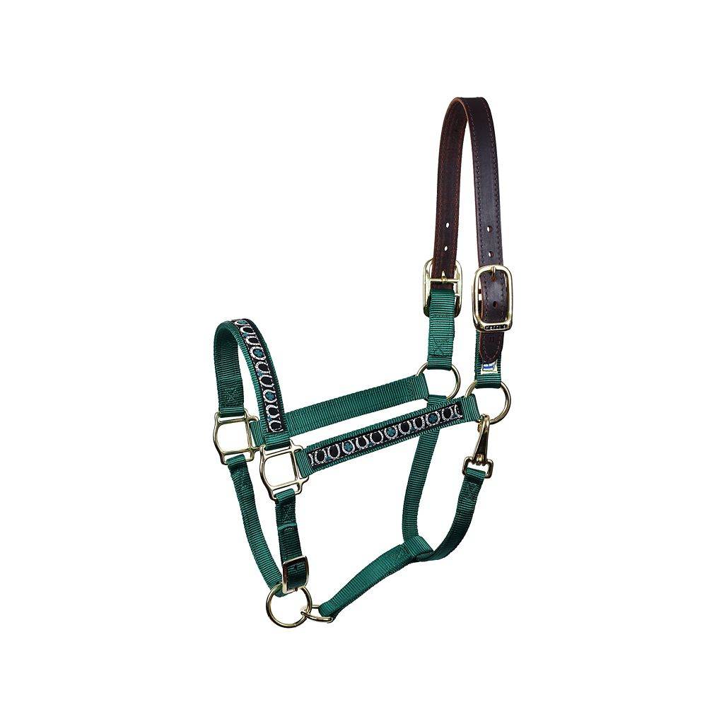 Perri's Nylon Ribbon Safety Halter - Horseshoes