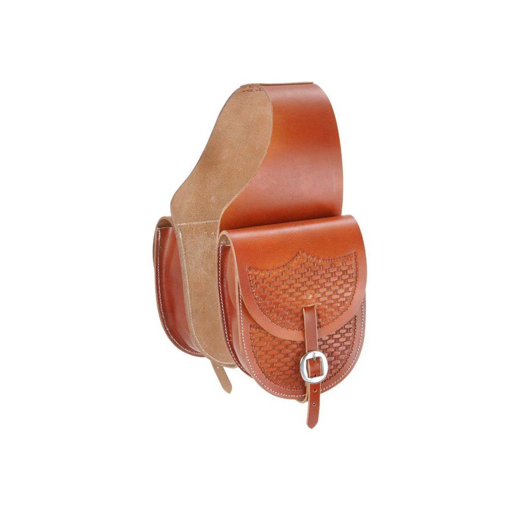 Tough1 Leather Saddle Bag with Basket Stamp