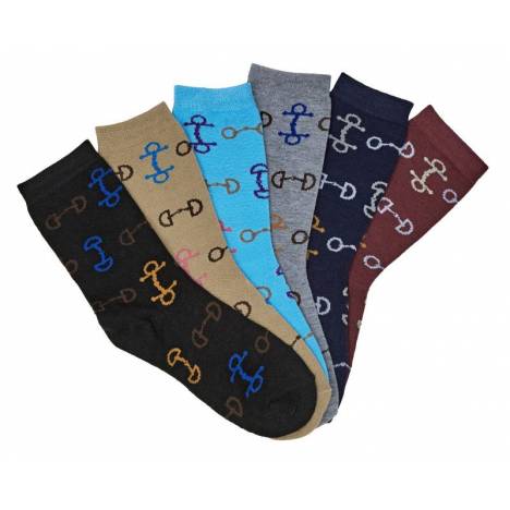 AWST Int'l Ladies' "Lila" Snaffle Bits Crew Socks- 6 Pack