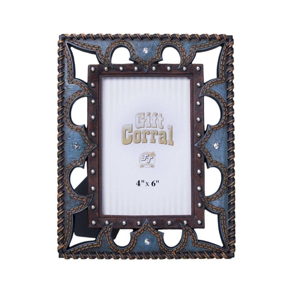 Frame 4X6 Lthr/Blue/Stones