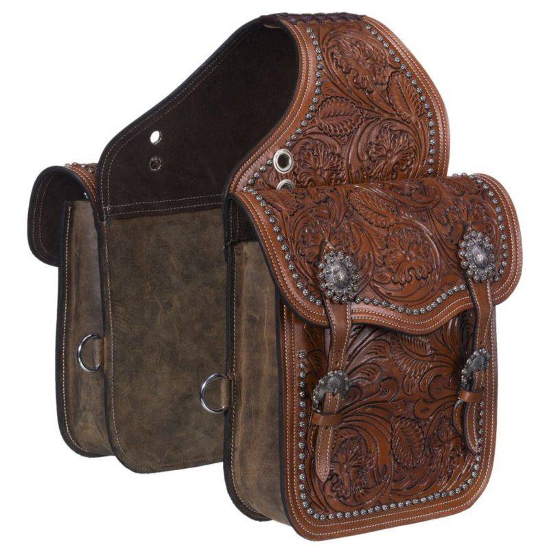 Tough1 Leather Floral and Oak Leaf Tooled Saddle Bag