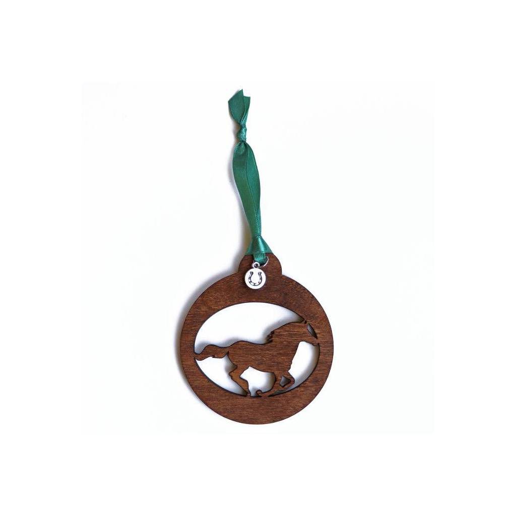 Kelley Wood Galloping Horse Christmas Ornament with Ribbon