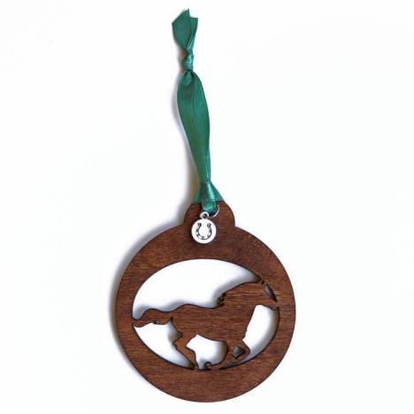 Kelley Wood Galloping Horse Christmas Ornament with Ribbon