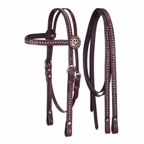 Tough-1 Bridle and Headstall Set with Dots and Star Conchos