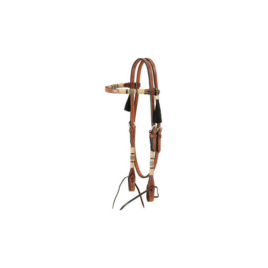 Browband Headstall With Braided Rawhide & Horsehair Tassels