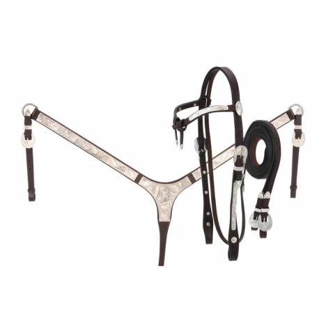 Tough1 Futurity Silver Show Set - Headstall, Split Reins and Breastcollar