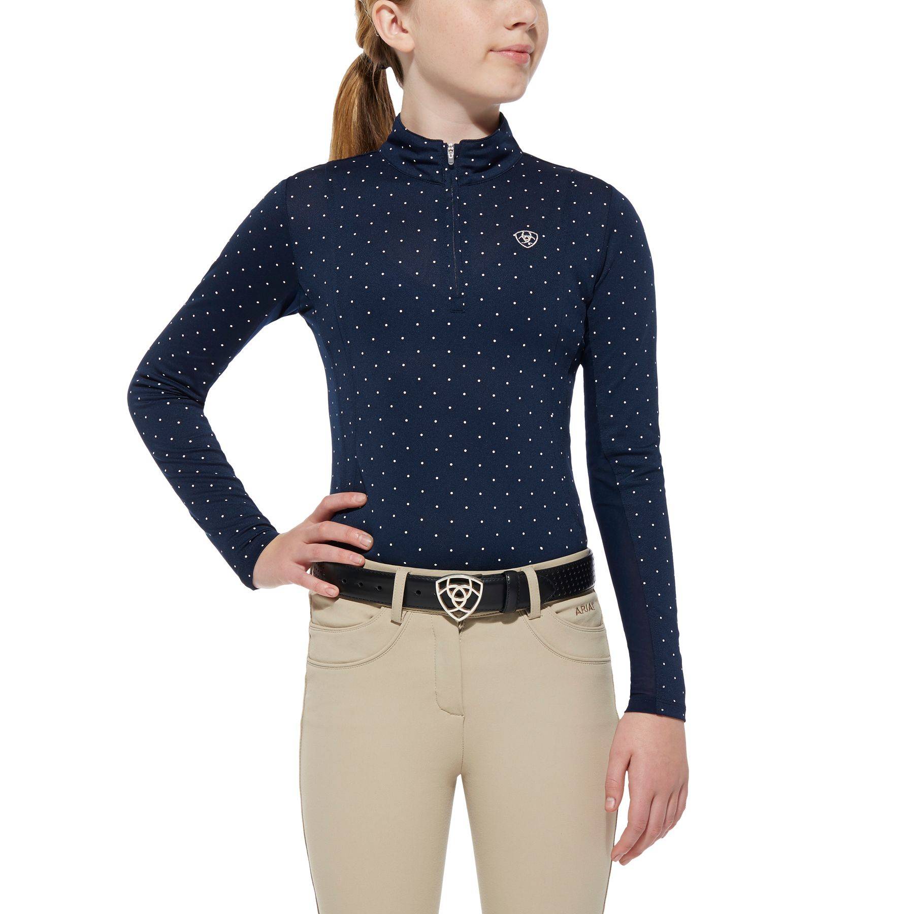 5-769390 Ariat Sunstopper Top - Girls, Navy Dot sku 5-769390