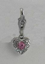 Barbary Silver Heart with  Pink Stone Charm