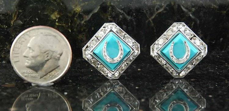 Finishing Touch Sq Rondelle Swarovski Mini Horseshoe Earrings - Im Turquoise