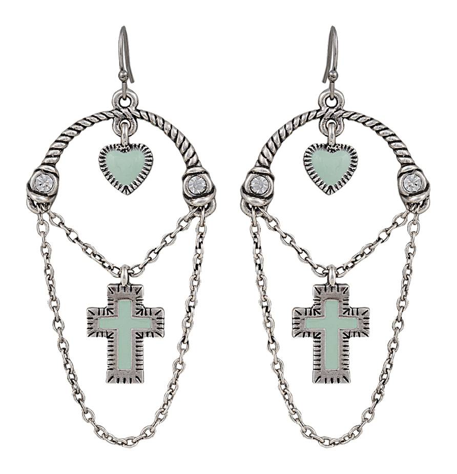 Rock 47 Vintage Kitsch Looped Chains with Cross Earrings