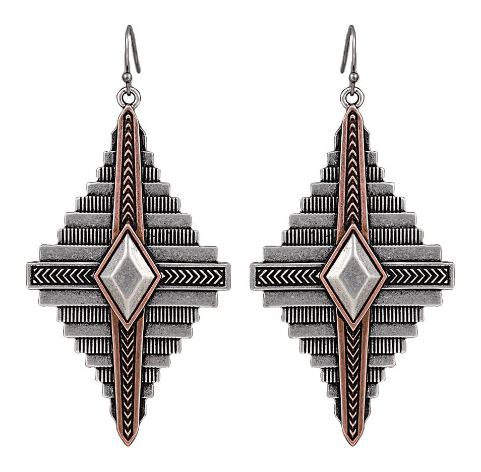 Rock 47 Points of Aztec Two-tone Pyramid View Earrings