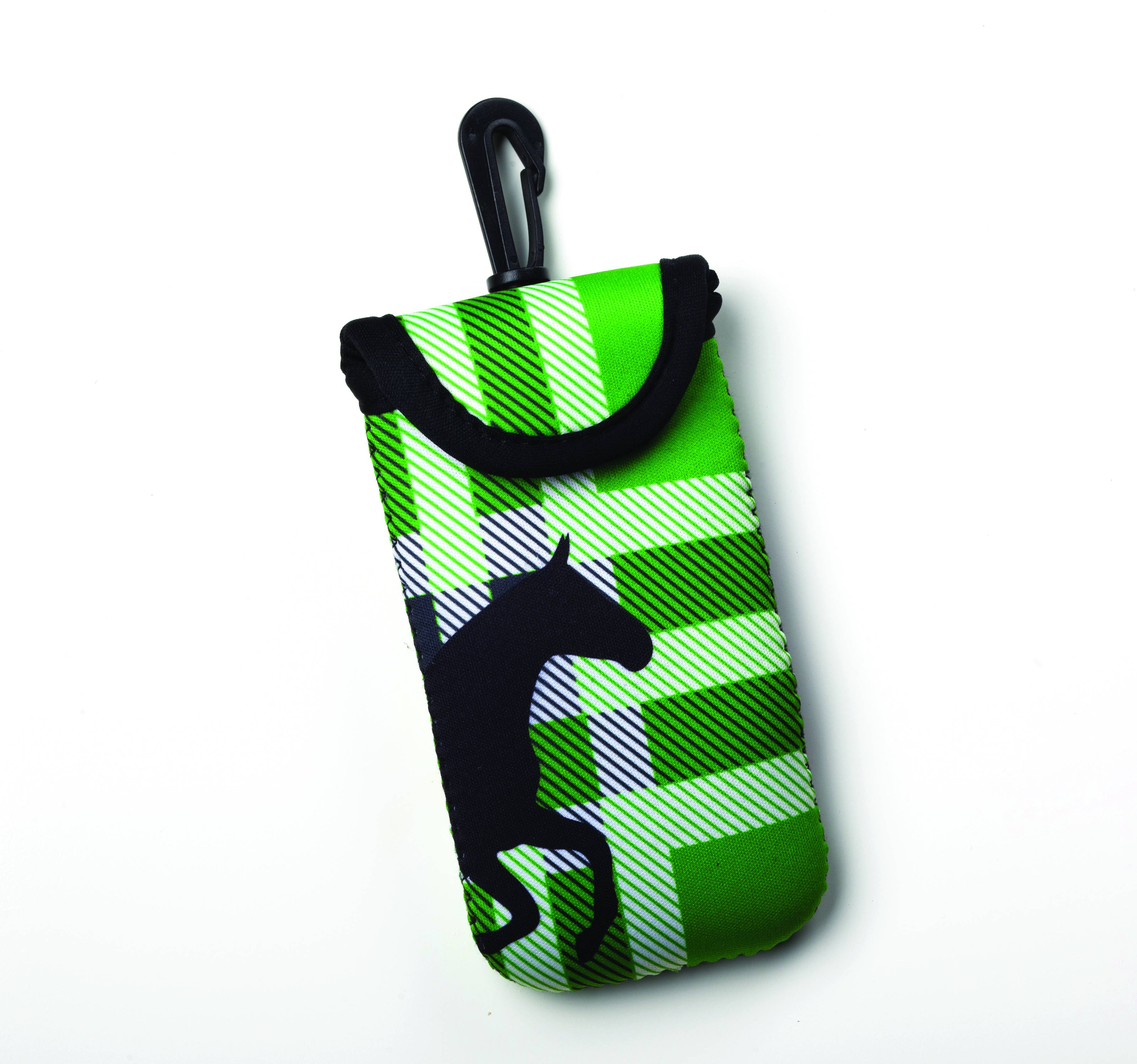 Kelley Tek Trek Neoprene Smartphone Case - Green Plaid Galloping Horse