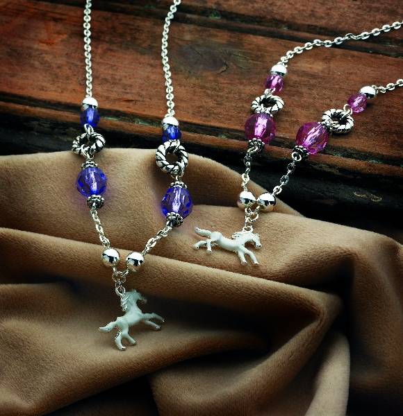 KY White Horse Necklace with Charms