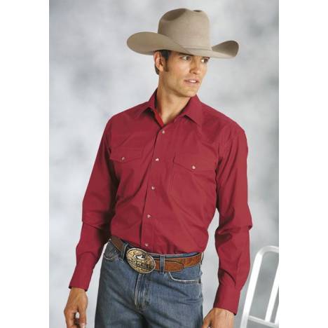 Roper Mens Amarillo Poplin Shirt - Solid Red