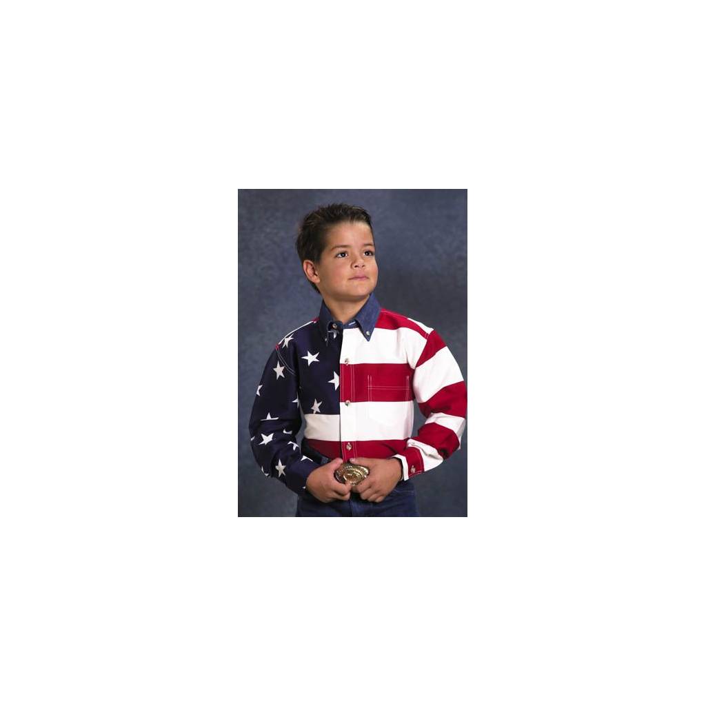 Roper Cotton American Flag Western Shirt - Boys