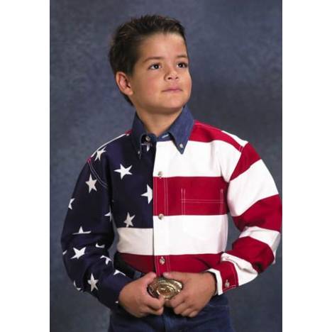 Roper Cotton American Flag Western Shirt - Boys