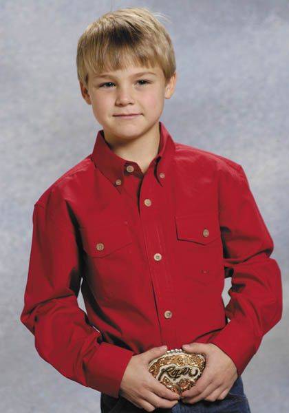 Roper Poplin Western Shirt - Boys, Solid Red