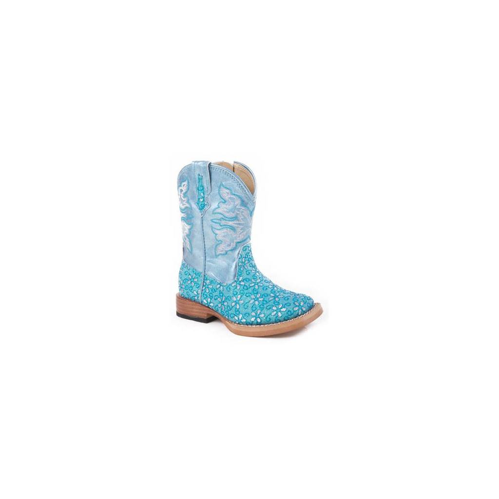 Roper Faux Leather Floral Glitter Boots - Infant, Turquoise