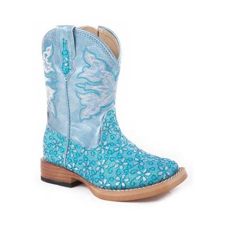 Roper Faux Leather Floral Glitter Boots - Infant, Turquoise