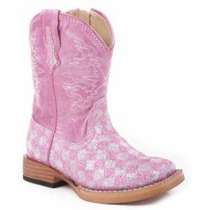 Roper Faux Leather Checkerboard Glitter Boots - Infant, Pink