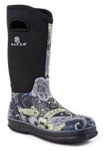 Roper Neoprene Barn Boots - Ladies, Black Paisley