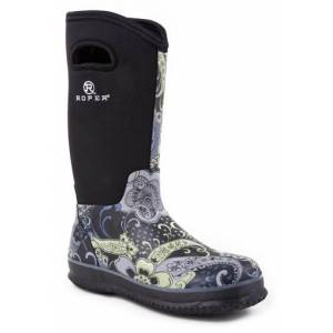 Roper Neoprene Barn Boots - Ladies, Black Paisley