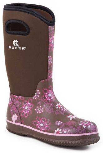Roper Neoprene Barn Boots - Ladies, Brown Floral