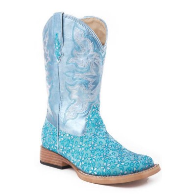 Roper Faux Leather Glitter Floral Print Boots - Kids, Green