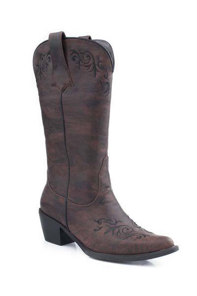 Roper Alexa Faux Leather Embroidered Western Boot - Ladies, Brown