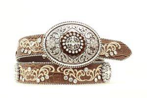 Ariat Embroidered/Oval Buckle Belt -Ladies, Brown